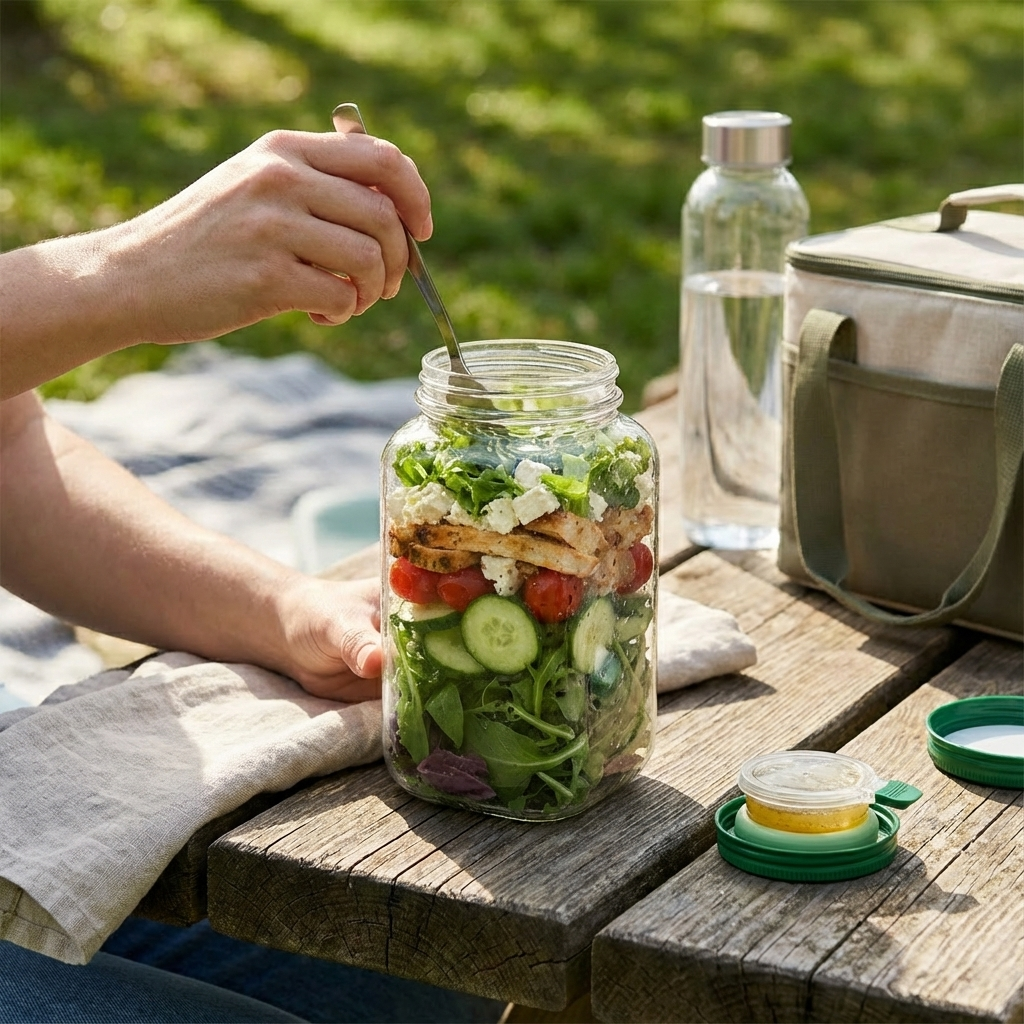 Salad Pod, Vertical Layering Salad Pod Built Plastic Salad Storage Jar, Food-grade BPA-free, Sealed Leak-proof, Transparent Jar